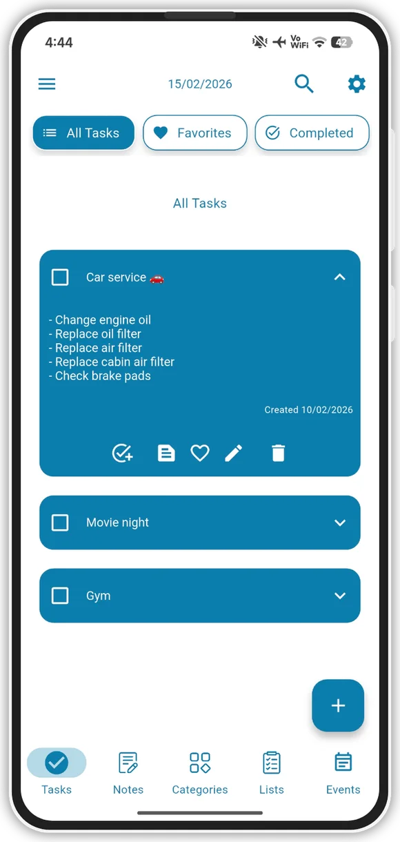 My Tasks tasks screen working offline — no account signed in