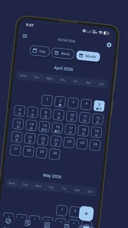 My Tasks — month calendar in dark mode