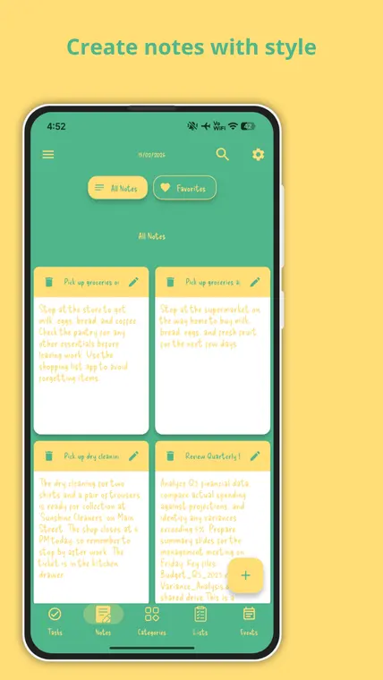 My Tasks — notes screen