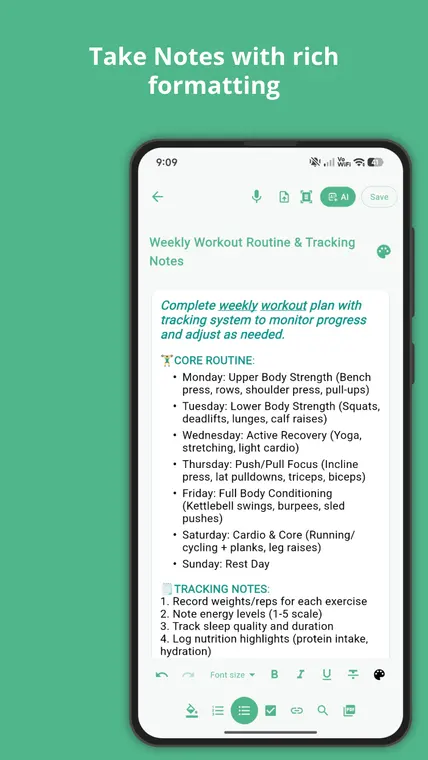 My Tasks — rich text notes editor