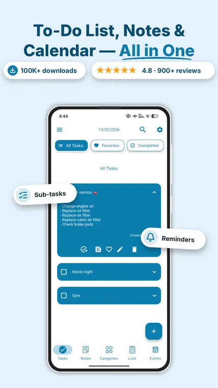 My Tasks — to-do list with sub-tasks and reminders