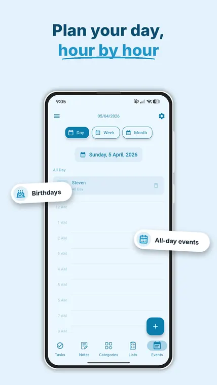 My Tasks — plan your day hour by hour in the day view