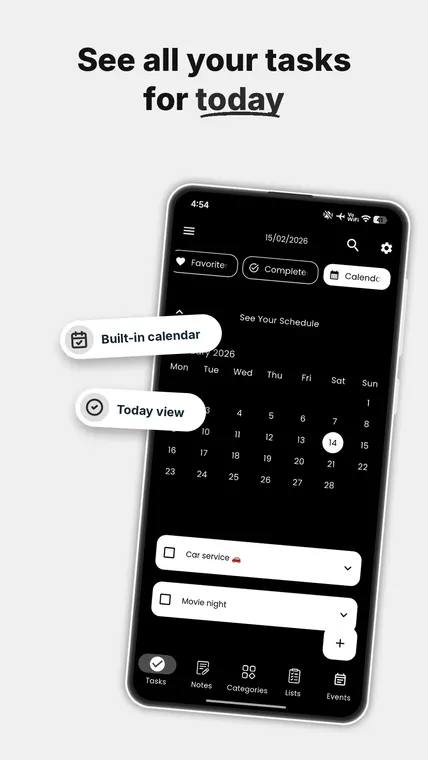 Black minimalist custom theme in My Tasks — today view of tasks