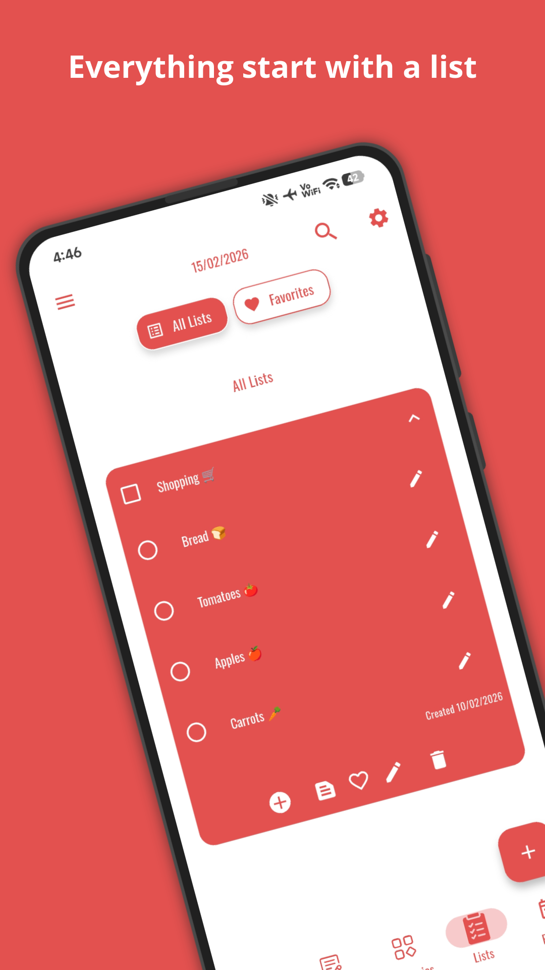 Lists view