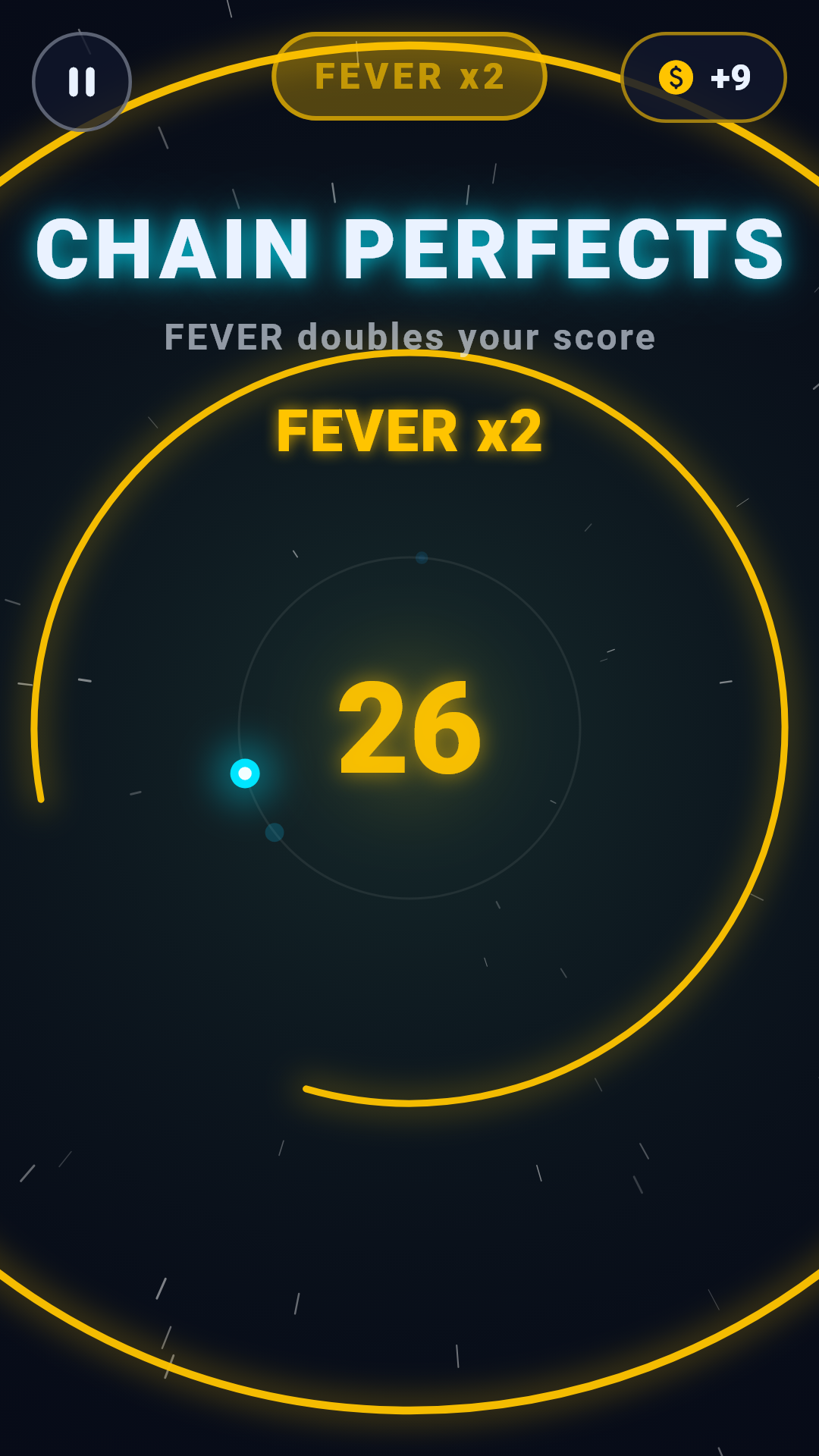 Orbit Rush FEVER mode doubling the score